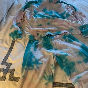 Michael Lauren Pastel Tie-Dye Hoodie and sweats pink and aqua